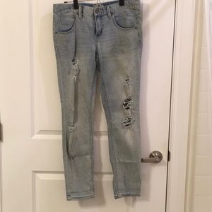 Free People distressed, light wash boyfriend jeans